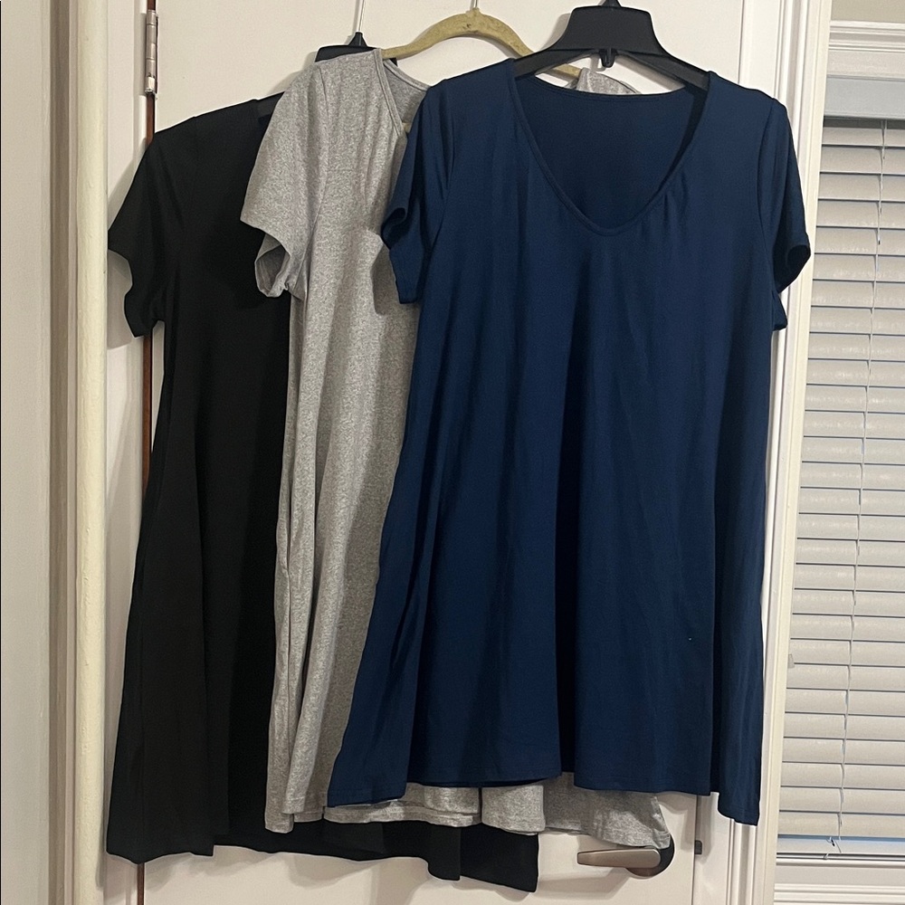 Volope Women's V-Neck Nightgowns 3 Pack Pajamas - Black Gray and Blue